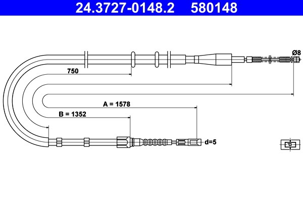 Vajer, parkeringsbroms, Bak Ate 24.3727-0148.2 ATE