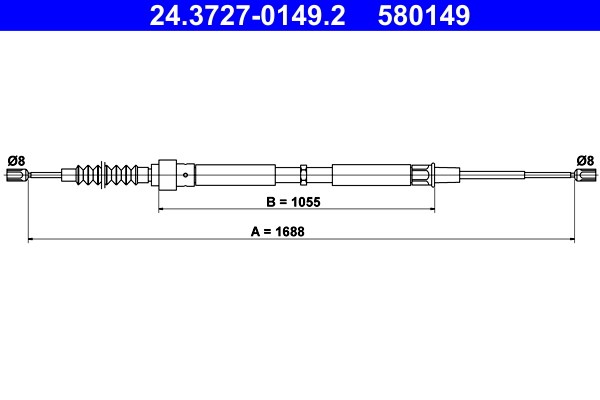 Vajer, parkeringsbroms, Bak Ate 24.3727-0149.2 ATE