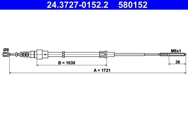 Vajer, parkeringsbroms, Bak Ate 24.3727-0152.2 ATE