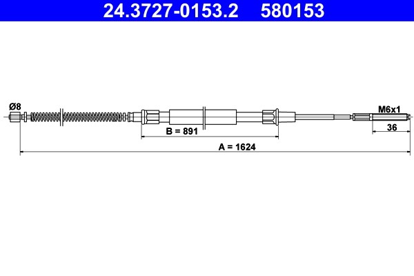 Vajer, parkeringsbroms, Bak Ate 24.3727-0153.2 ATE