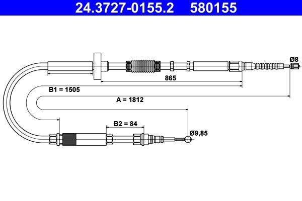 Vajer, parkeringsbroms, Bak Ate 24.3727-0155.2 ATE