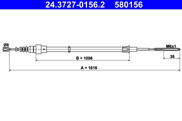 Vajer, parkeringsbroms, Bak Ate 24.3727-0156.2 ATE