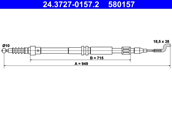 Vajer, parkeringsbroms, Bak, Bakaxel Ate 24.3727-0157.2 ATE