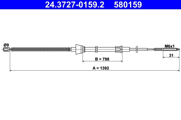 Vajer, parkeringsbroms, Bak Ate 24.3727-0159.2 ATE