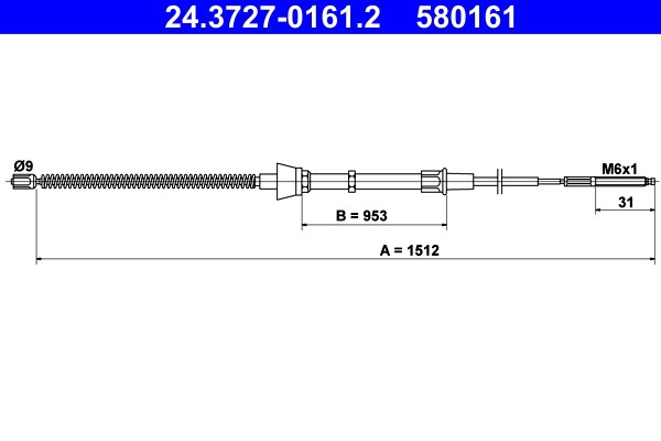 Vajer, parkeringsbroms, Bak Ate 24.3727-0161.2 ATE