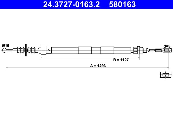Vajer, parkeringsbroms, Bak Ate 24.3727-0163.2 ATE
