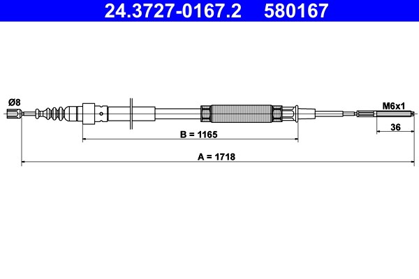 Vajer, parkeringsbroms, Bak Ate 24.3727-0167.2 ATE