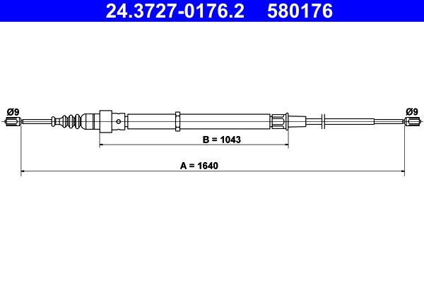 Vajer, parkeringsbroms, Bak Ate 24.3727-0176.2 ATE