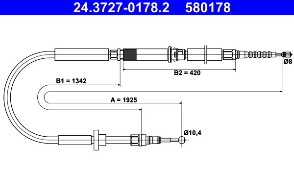 Vajer, parkeringsbroms, Bak Ate 24.3727-0178.2 ATE