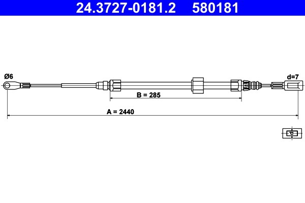 Vajer, parkeringsbroms, Fram Ate 24.3727-0181.2 ATE