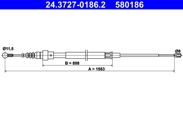 Vajer, parkeringsbroms, Bak Ate 24.3727-0186.2 ATE