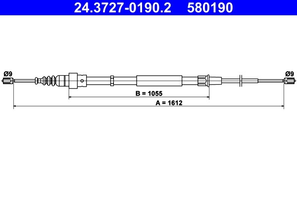 Vajer, parkeringsbroms, Bak Ate 24.3727-0190.2 ATE