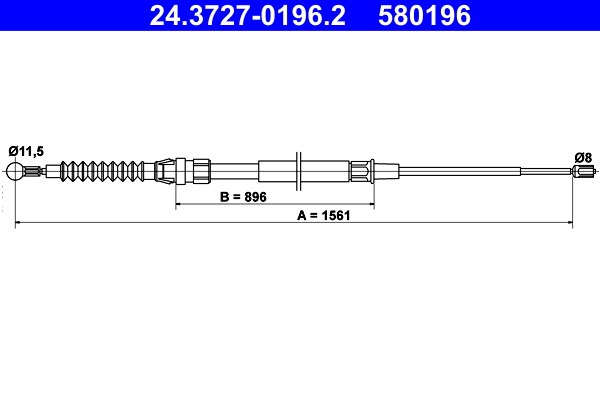 Vajer, parkeringsbroms, Bak Ate 24.3727-0196.2 ATE