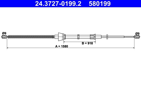 Vajer, parkeringsbroms, Bak Ate 24.3727-0199.2 ATE