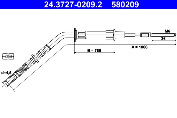 Vajer, parkeringsbroms, Bak Ate 24.3727-0209.2 ATE