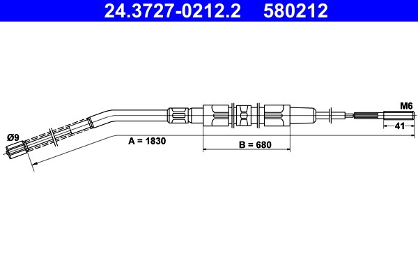 Vajer, parkeringsbroms, Bak Ate 24.3727-0212.2 ATE