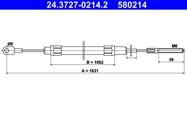 Vajer, parkeringsbroms, Bak Ate 24.3727-0214.2 ATE