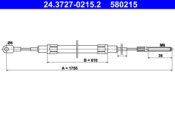 Vajer, parkeringsbroms, Bak Ate 24.3727-0215.2 ATE