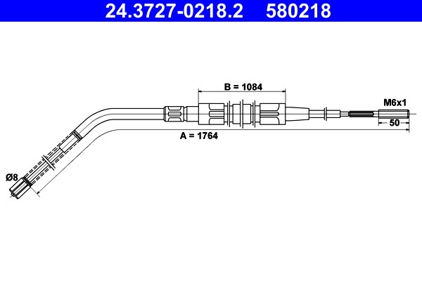 Vajer, parkeringsbroms, Bak Ate 24.3727-0218.2 ATE