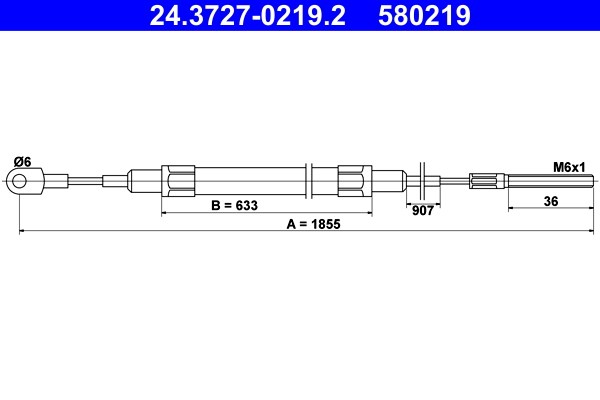 Vajer, parkeringsbroms, Bak Ate 24.3727-0219.2 ATE