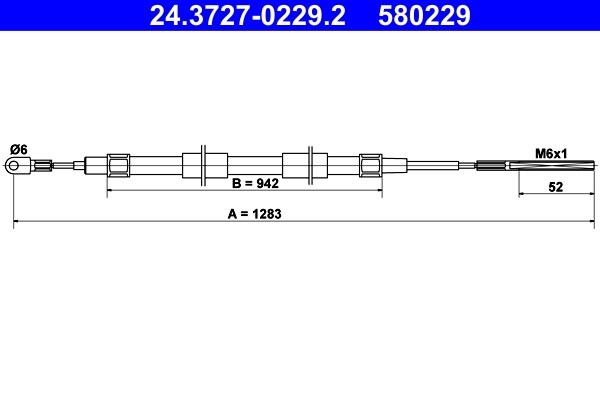 Vajer, parkeringsbroms, Bak Ate 24.3727-0229.2 ATE