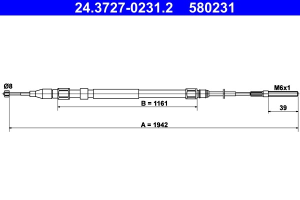 Vajer, parkeringsbroms, Bak Ate 24.3727-0231.2 ATE