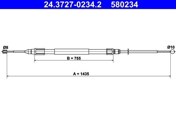Vajer, parkeringsbroms, Bak Ate 24.3727-0234.2 ATE