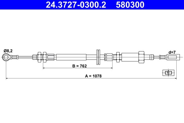 Vajer, parkeringsbroms, Fram Ate 24.3727-0300.2 ATE