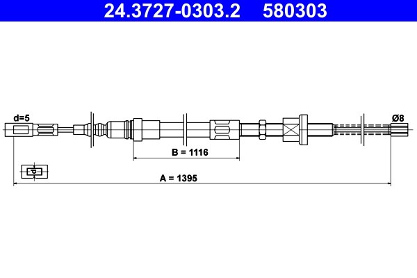 Vajer, parkeringsbroms, Bak Ate 24.3727-0303.2 ATE