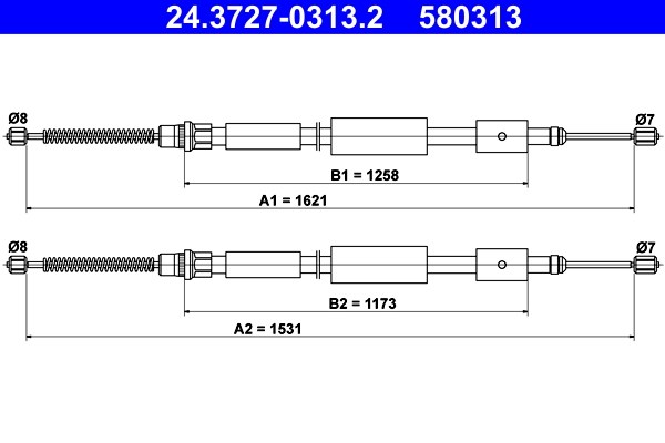 Vajer, parkeringsbroms, Bak Ate 24.3727-0313.2 ATE