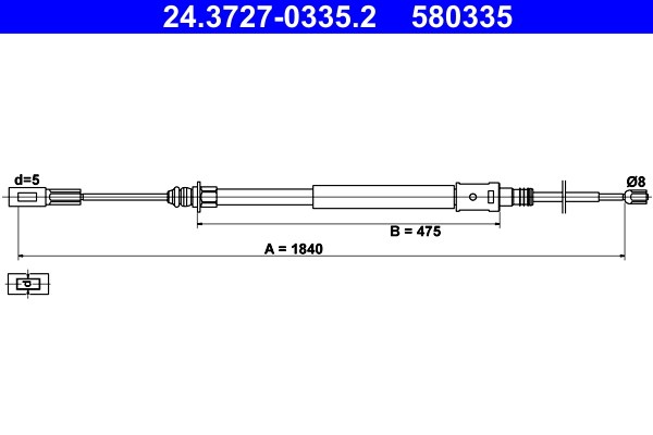 Vajer, parkeringsbroms, Fram Ate 24.3727-0335.2 ATE
