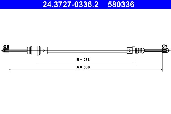 Vajer, parkeringsbroms, Fram Ate 24.3727-0336.2 ATE