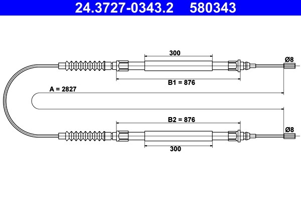 Vajer, parkeringsbroms, Bak Ate 24.3727-0343.2 ATE