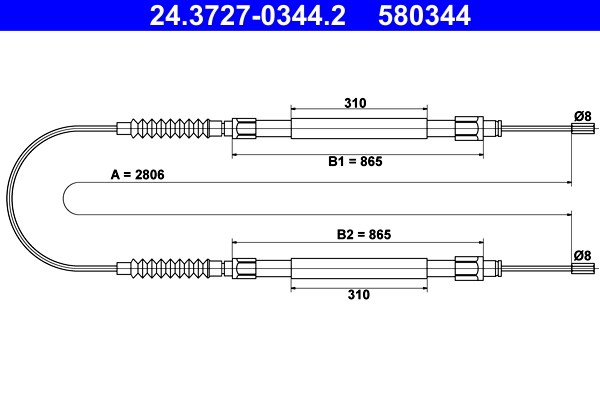 Vajer, parkeringsbroms, Bak Ate 24.3727-0344.2 ATE