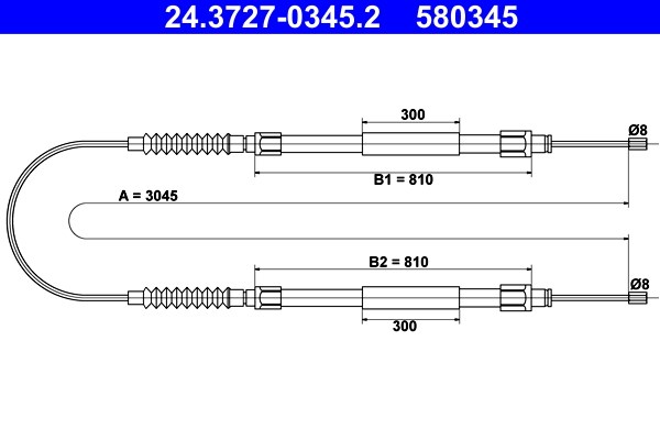 Vajer, parkeringsbroms, Bak Ate 24.3727-0345.2 ATE