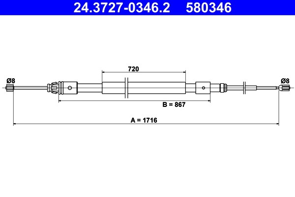 Vajer, parkeringsbroms, Bak Ate 24.3727-0346.2 ATE