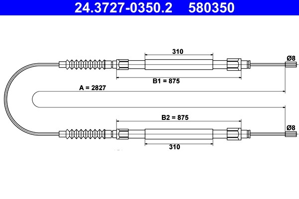 Vajer, parkeringsbroms, Bak Ate 24.3727-0350.2 ATE