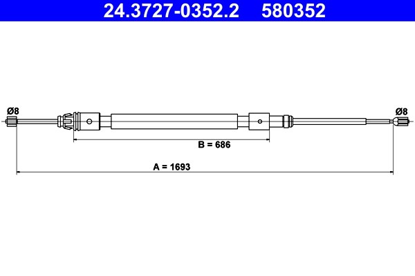 Vajer, parkeringsbroms, Bak Ate 24.3727-0352.2 ATE