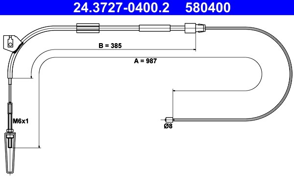 Vajer, parkeringsbroms, Fram Ate 24.3727-0400.2 ATE