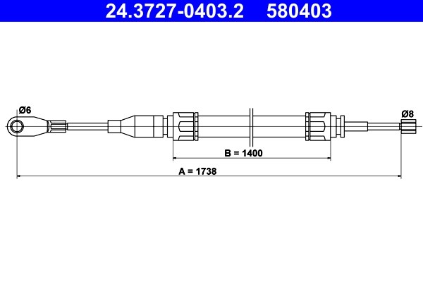 Vajer, parkeringsbroms, Fram Ate 24.3727-0403.2 ATE