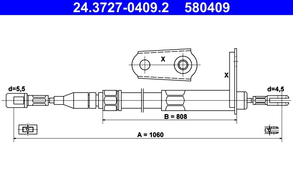 Vajer, parkeringsbroms, Bak Ate 24.3727-0409.2 ATE