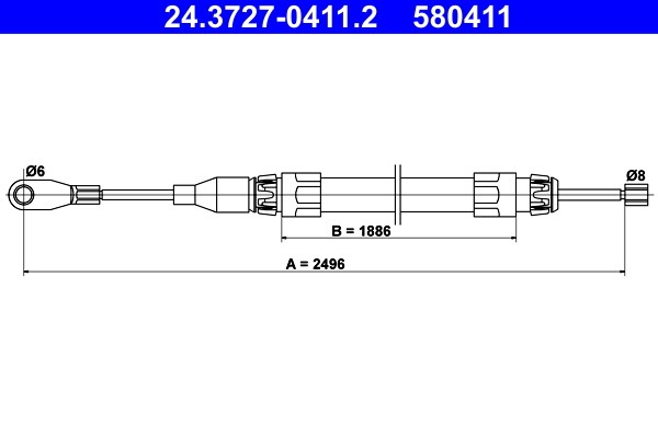 Vajer, parkeringsbroms, Fram Ate 24.3727-0411.2 ATE
