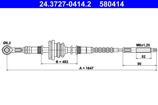 Vajer, parkeringsbroms, Fram Ate 24.3727-0414.2 ATE