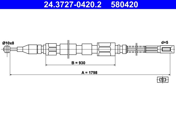Vajer, parkeringsbroms, Bak Ate 24.3727-0420.2 ATE