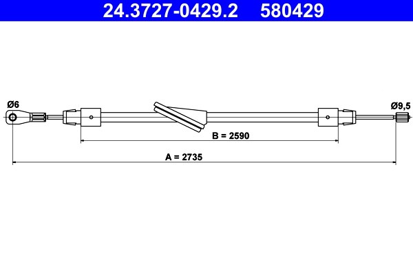 Vajer, parkeringsbroms, Fram Ate 24.3727-0429.2 ATE