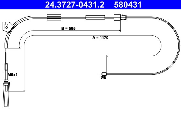 Vajer, parkeringsbroms, Fram Ate 24.3727-0431.2 ATE
