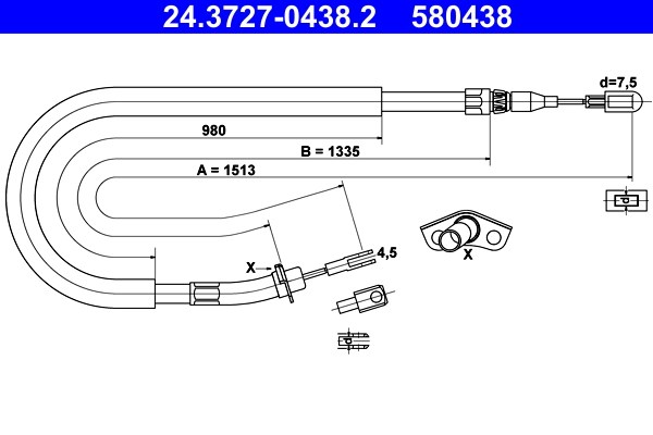 Vajer, parkeringsbroms, Bak Ate 24.3727-0438.2 ATE