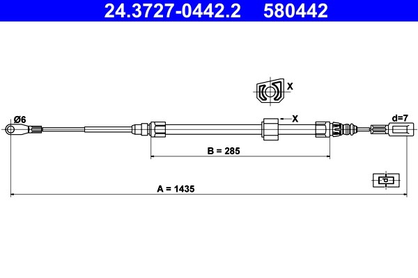Vajer, parkeringsbroms, Fram Ate 24.3727-0442.2 ATE