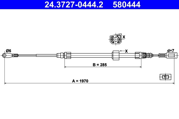 Vajer, parkeringsbroms, Fram Ate 24.3727-0444.2 ATE