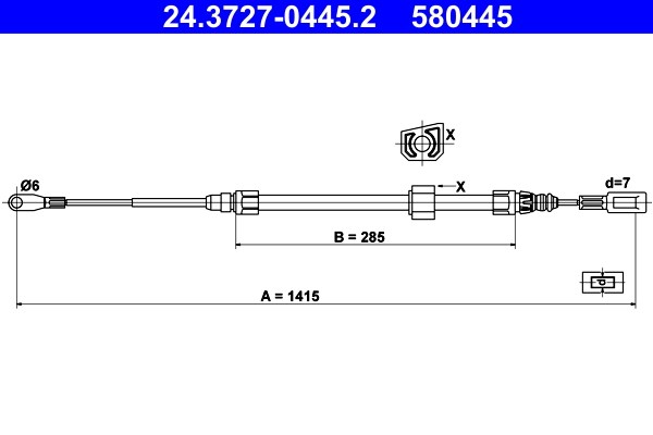 Vajer, parkeringsbroms, Fram Ate 24.3727-0445.2 ATE